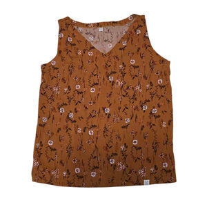 BYTAVI Brown Floral V-Neck Tank Top L Dressy‎ Casual Vacation Resort